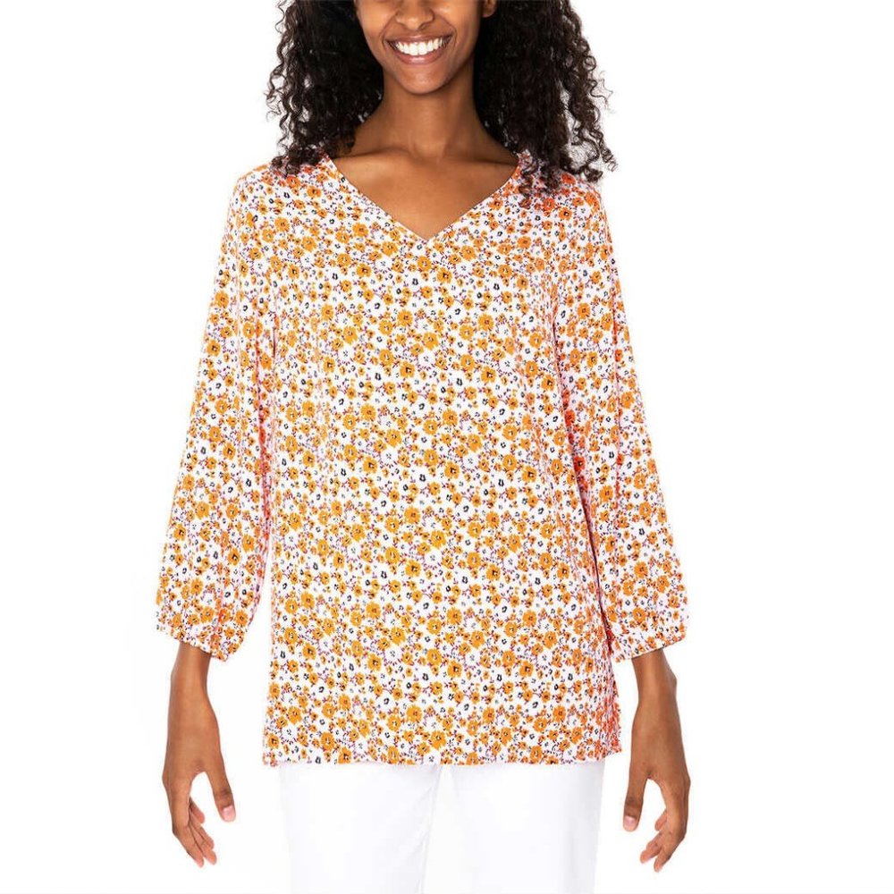 NWT Mario Serrani Women 3/4 Sleeve V-Neck Tunic Top Pink Floral Sz 2XL $60 VV038